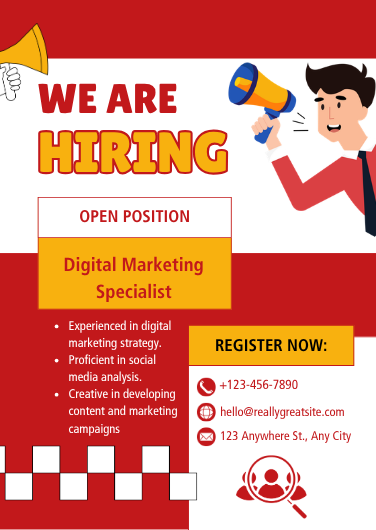Red and White Illustrative Hiring Poster Template