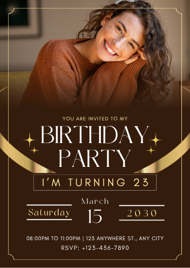 Brown and Gold Modern Birthday Party Invitation Template
