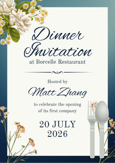 Elegant Blue and White Dinner Invitation Template