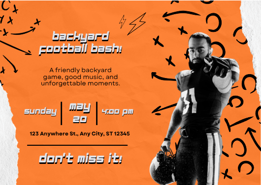 Orange and Black Bold Backyard Football Invitation