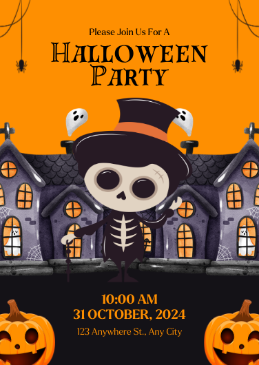 Black and Orange Illustrative Halloween Party Invitation
