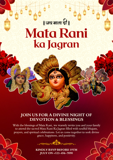 Red & Gold Traditional Mata Rani Jagran Invitation Template