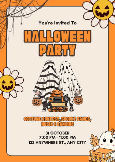 Orange and Black Playful Halloween Party Invitation