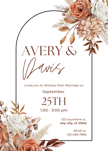 Neutral Boho Pampas Grass Fall Wedding Invitation