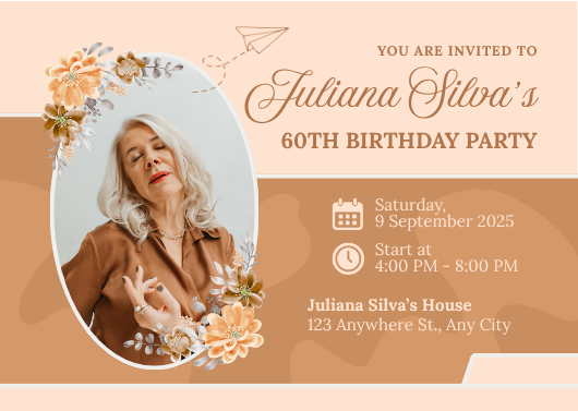 Elegant Peach and Brown 60th Birthday Invitation Template