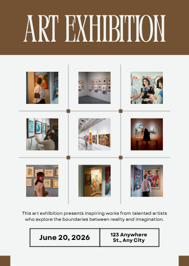 Brown and White Modern Art Exhibition Invitation Template