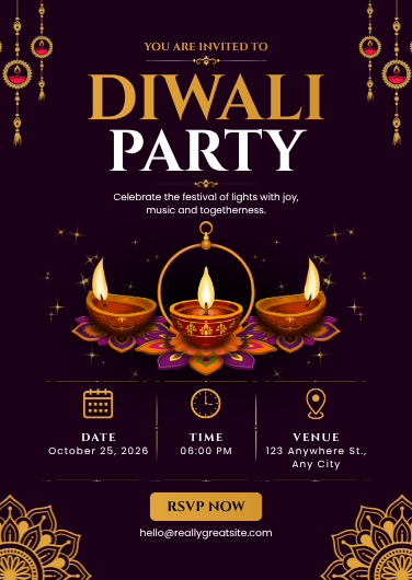 Traditional Maroon and Gold Diwali Party Invitation