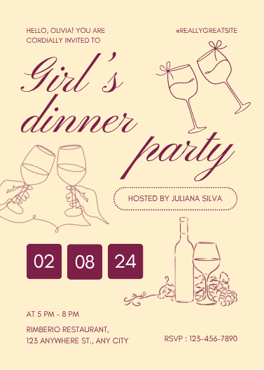 Elegant Minimalist Girls Dinner Party Invitation