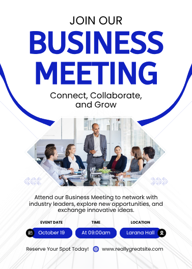 Blue and White Modern Business Meeting Invitation Template