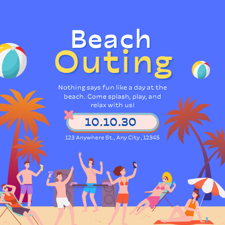 Playful Blue, Yellow, and Orange Beach Outing Invitation