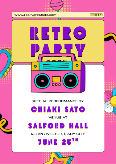 Vibrant Pink and Purple Retro Party Invitation Template