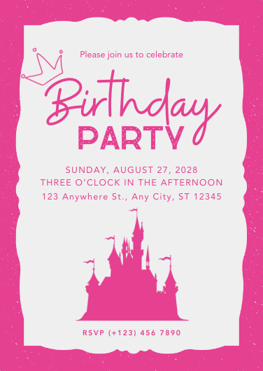 Pink Vintage Fairy Tale Castle Birthday Invitation