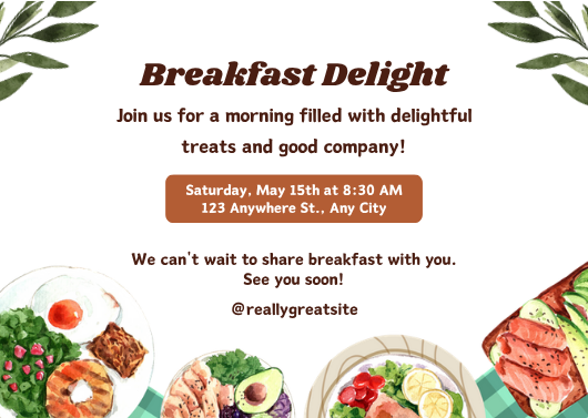 Playful Watercolor Breakfast Invitation Template Design