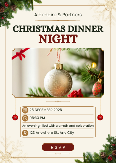 Red, Gold & White Christmas Dinner Night Invitation
