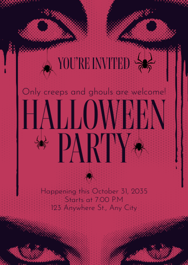 Pink and Black Halftone Halloween Party Invitation Template