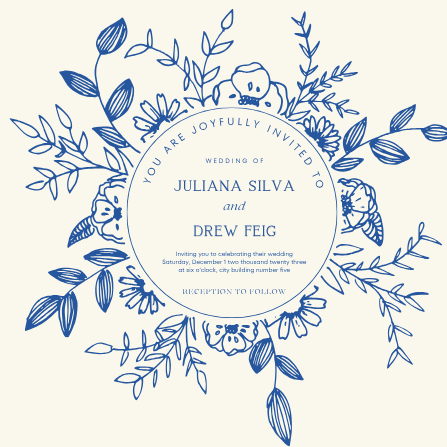 Customizable Blue Floral Wedding Invitation Template