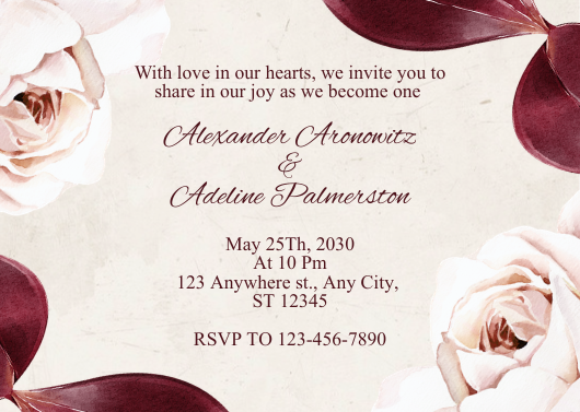 Maroon & Pink Watercolor Floral Wedding Invitation