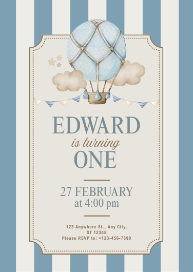 Vintage Hot Air Balloon First Birthday Invitation Template