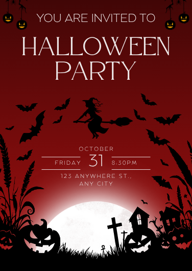 Spooky Red and Black Halloween Party Invitation Design