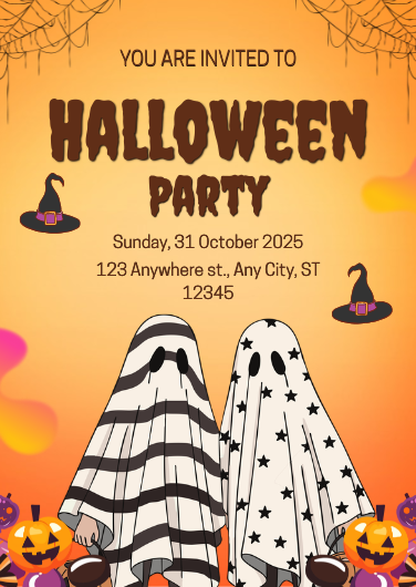 Modern Orange and Gold Halloween Party Invitation