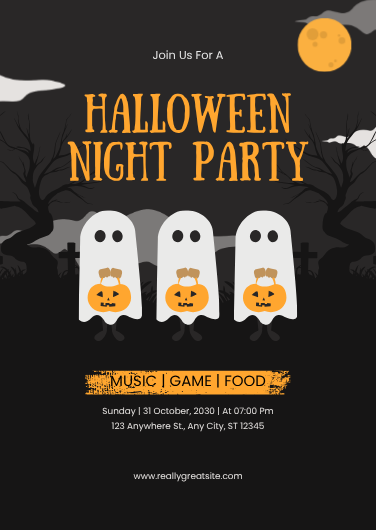 Black and Orange Halloween Night Party Invitation Template