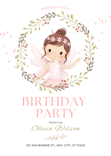 Pink Floral Watercolor Fairy Birthday Invitation