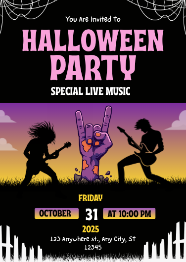 Dynamic Rock Music Halloween Party Invitation Template
