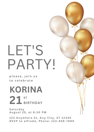 Modern Gold and White 21st Birthday Invitation Template