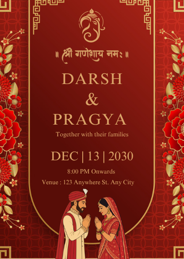 Red and Gold Traditional Wedding Invitation Template