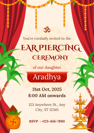 Red and Yellow Traditional Ear Piercing Ceremony Invitation