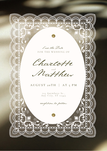 Elegant White Lace Frame Vintage Wedding Invitation