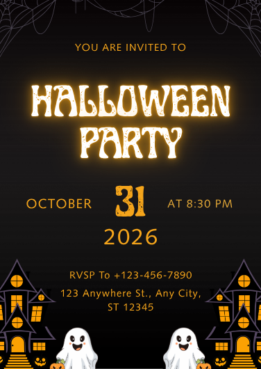 Orange and Black Modern Halloween Party Invitation