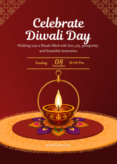 Red and Gold Traditional Diwali Invitation Template