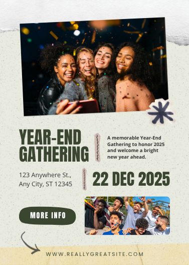 Green and Beige Playful Year-End Gathering Invitation
