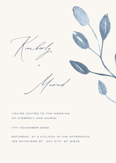 Minimalist Blue and Ivory Floral Wedding Invitation