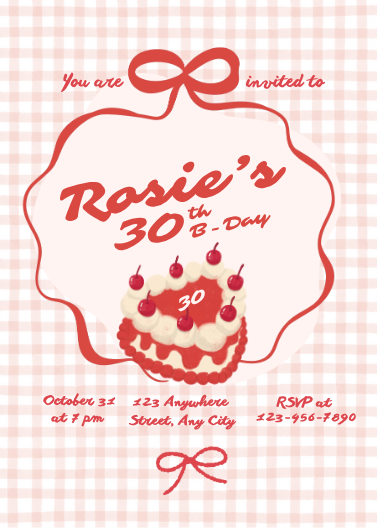 Pink and Red Feminine 30th Birthday Party Invitation