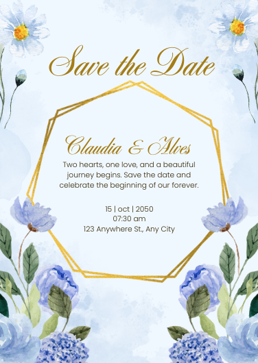 Elegant Blue Floral Save the Date Invitation Template