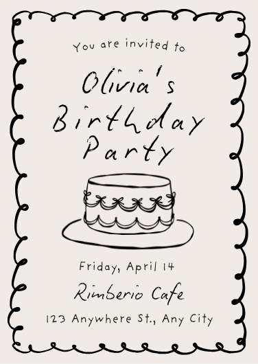 Beige and Black Minimalist Whimsical Birthday Invitation