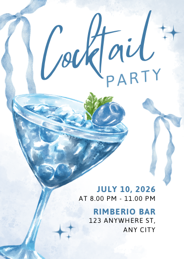 Blue and White Aesthetic Cocktail Party Invitation