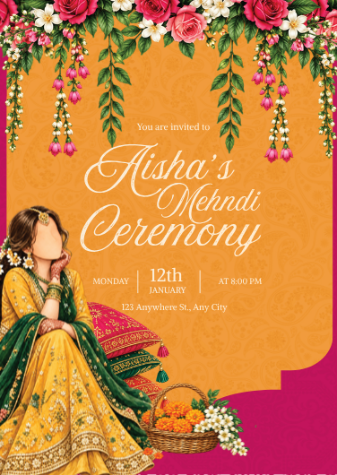 Vibrant Pakistani Mehndi Ceremony Invitation Template
