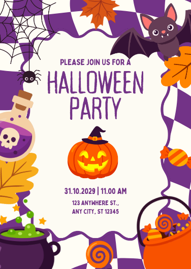 Orange, Purple, and Black Playful Halloween Party Invitation