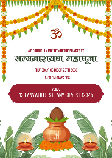 Traditional Satyanarayan Mahapuja Invitation Template