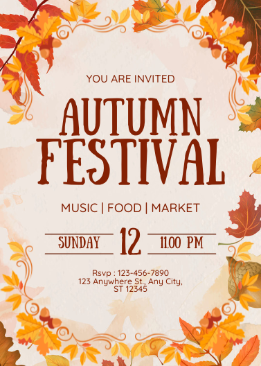 Orange and Brown Watercolor Autumn Festival Invitation
