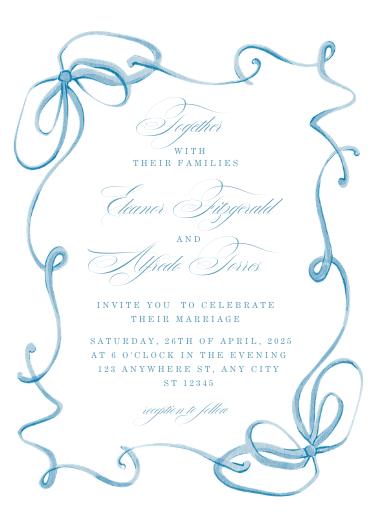 Blue and White Ribbon Border Wedding Invitation Design