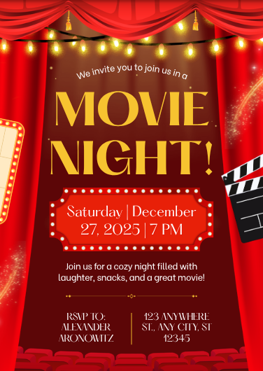 Red and Gold Cinema Theme Movie Night Invitation