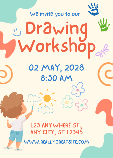 Beige & Orange Kids Drawing Workshop Invitation Template