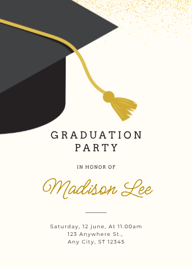 Black and Gold Illustrated Graduation Party Invitation
