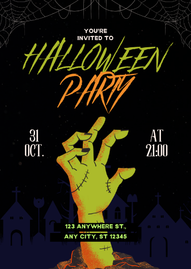 Green and Orange Grunge Halloween Party Invitation