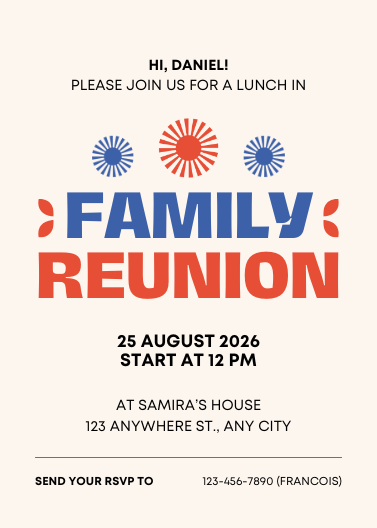 Bold Blue and Red Modern Family Reunion Invitation