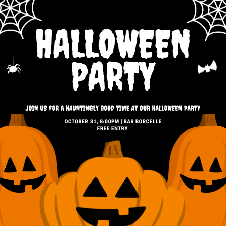 Black and Orange Jack-o'-Lantern Halloween Party Invitation